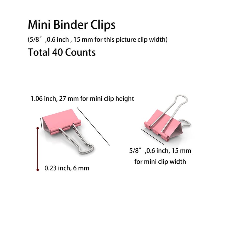 Nctinystore Colored Binder Clips Mini Metal Clamp 5/8-IN / 0.6-inch / 15-mm (Pink  40-Count) - Image 2